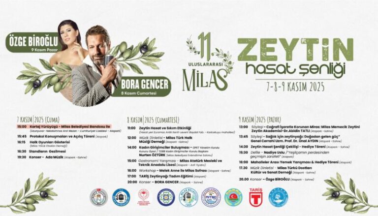11’inci Milas Zeytin Hasat Şenliği 7-8-9 Kasım’da yapılacak …